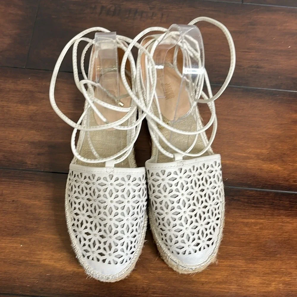Jasper & Jeera Rosecut‎ Leather Espadrilles Women's 8 White Boho